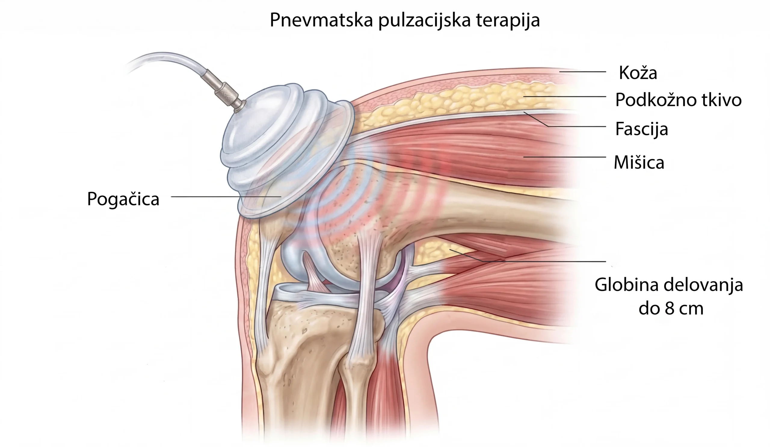 globinsko delovanje pnevmatske pulzacijske terapije v kolenu do 8 cm, vpliv na fascijo, mišice in sklepno kapsulo