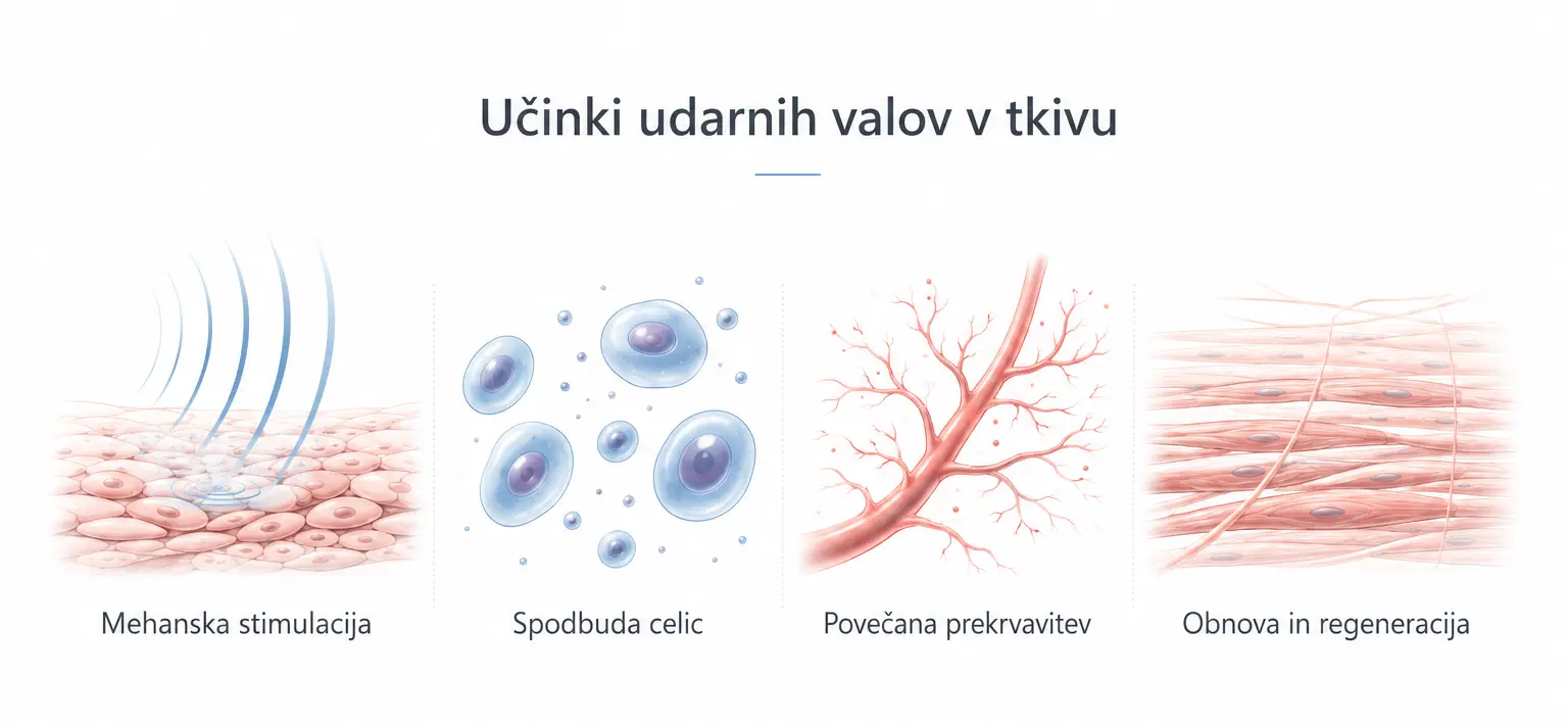 Učinki udarnih valov v tkivu: mehanska stimulacija, spodbuda celic, povečana prekrvavitev ter obnova tkiva